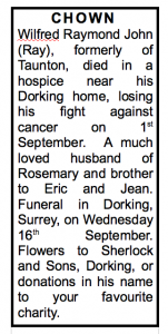 Obituary clipping from Gazette